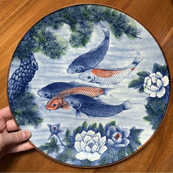Sun Ceramics 12.5” Koi Fish Porcelain Charger Plate - Picture 1 of 6